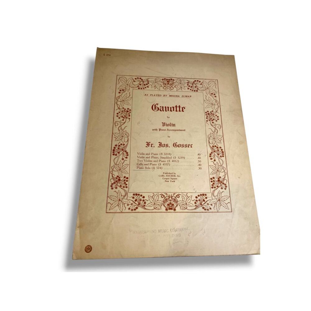 1909 Gauotte Sheet Music for Violin with Piano-Accompaniment Carl Fischer Inc